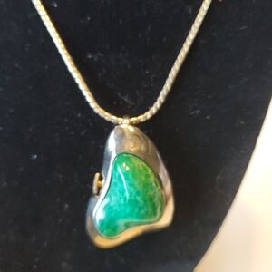 Vintage Taylor Double Sided Watch Necklace With Green Cabachon